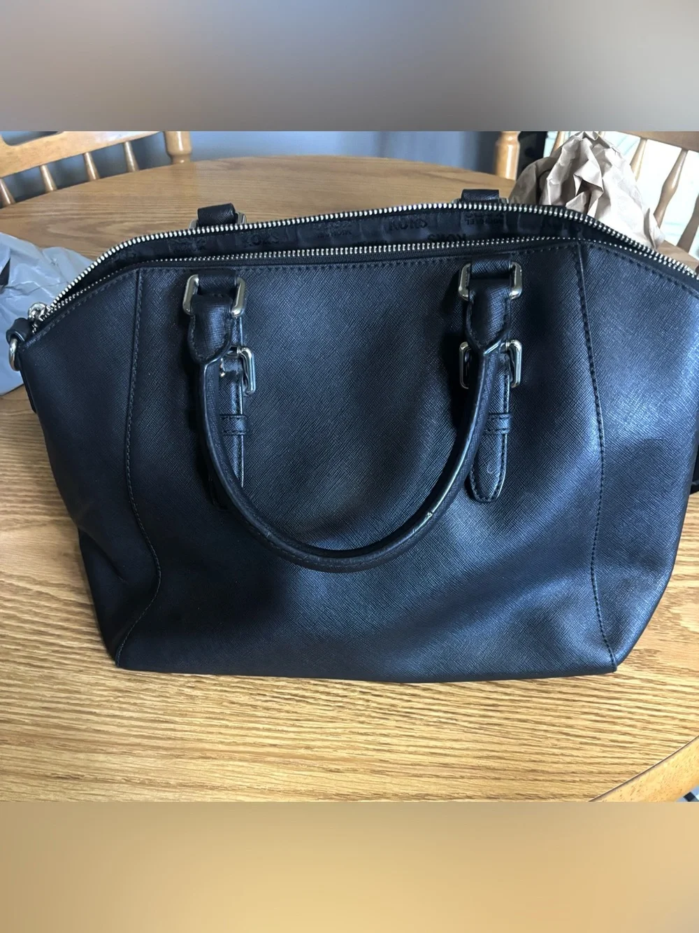 EUC Michael Kors Black Saffiano Leather Satchel with Scarf Accent